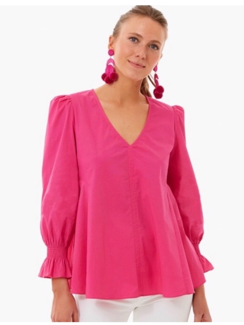 Tuckernuck Pomander Place Easton Blouse Pink Cotton Poplin Long Sleeve Blouse L